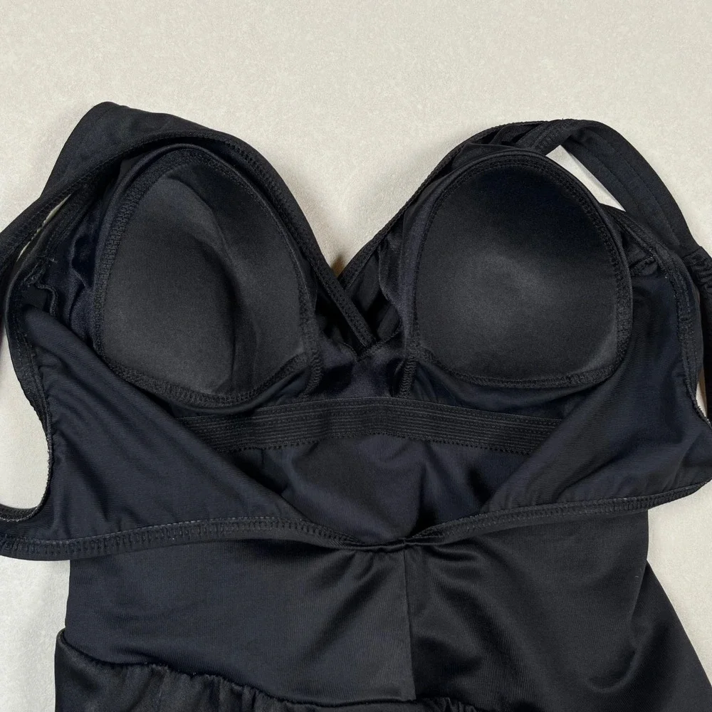 Miraclesuit x Orvis One Piece Swimsuit Dress Women XL Black‎ Ruched Surplice